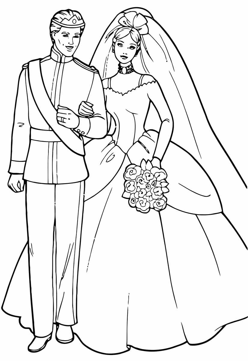 Раскраска Барби и Кен свадьба