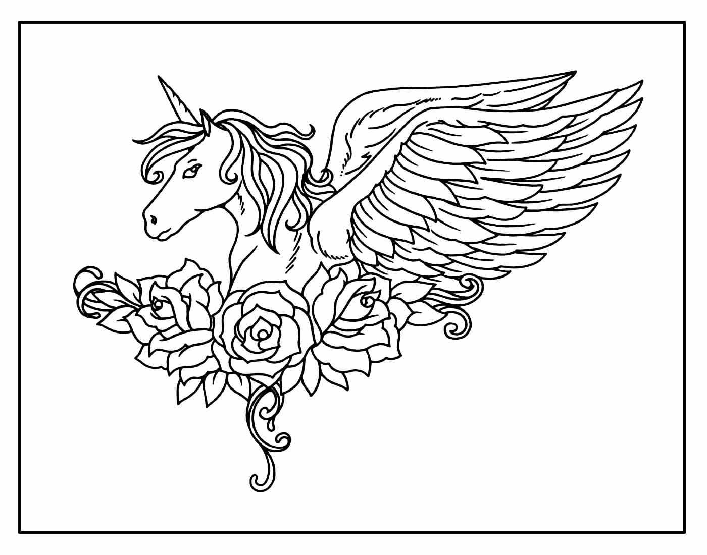 Раскраска Единорог с крыльями сложно