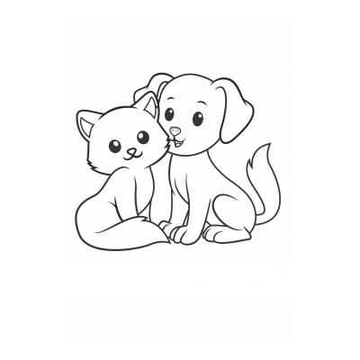Раскраска кошка с собакой