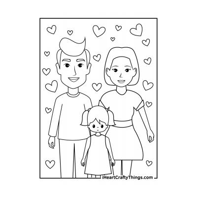 Раскраска семья из 3 человек